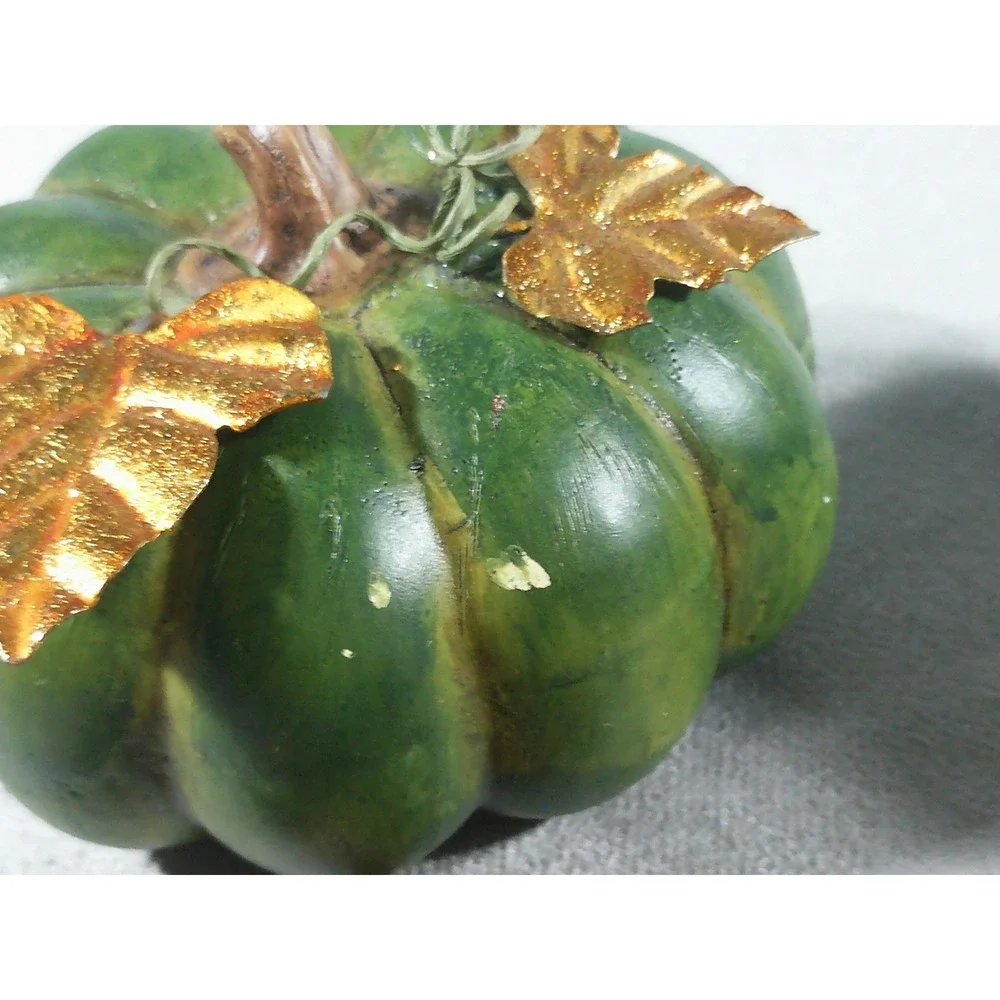 Green Resin Pumpkins and Glitter Mesh Leaf Clips Fall Harvest Decor Set of 4
